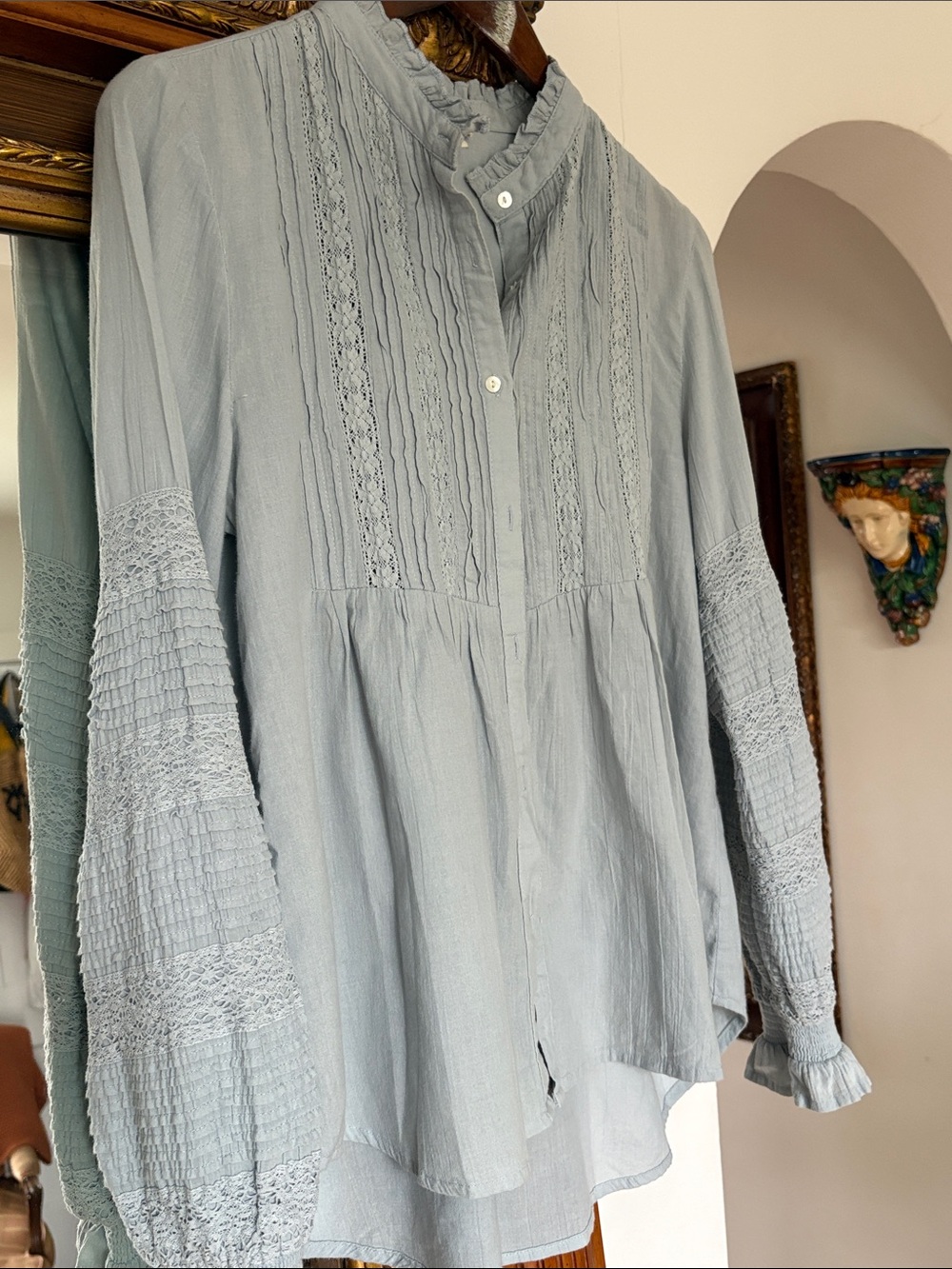 Sundance Luella Victorian Long Sleeve Button Down Top Size M Light Blue Bohemian - Picture 2 of 14